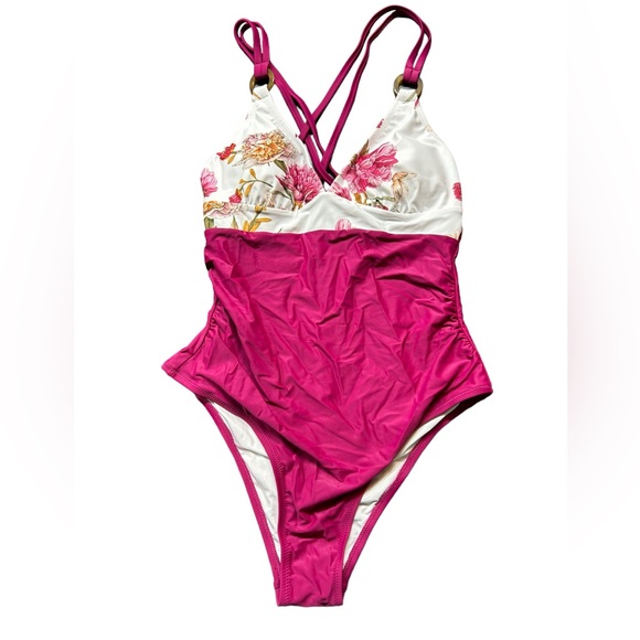 CUPSHE one piece romantic floral Tummy Control Swimsuit w cheeky fit bottom NWT - Picture 3 of 10